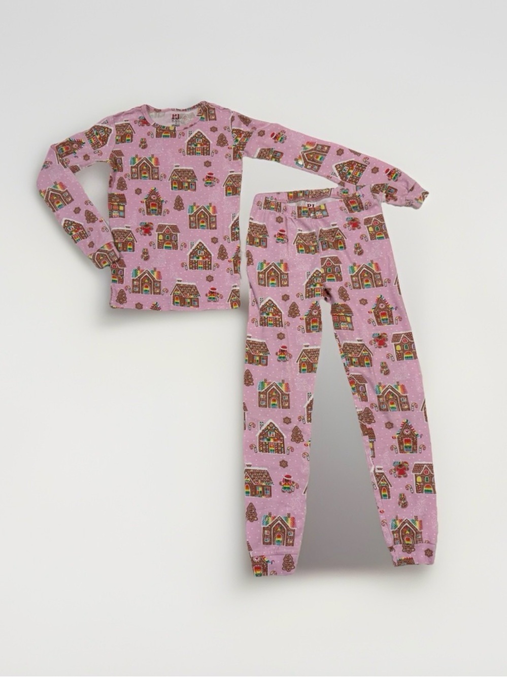 PJ Place Pink Gingerbread House Pajama Set Girls Size 10 EUC Cotton Knit Snug